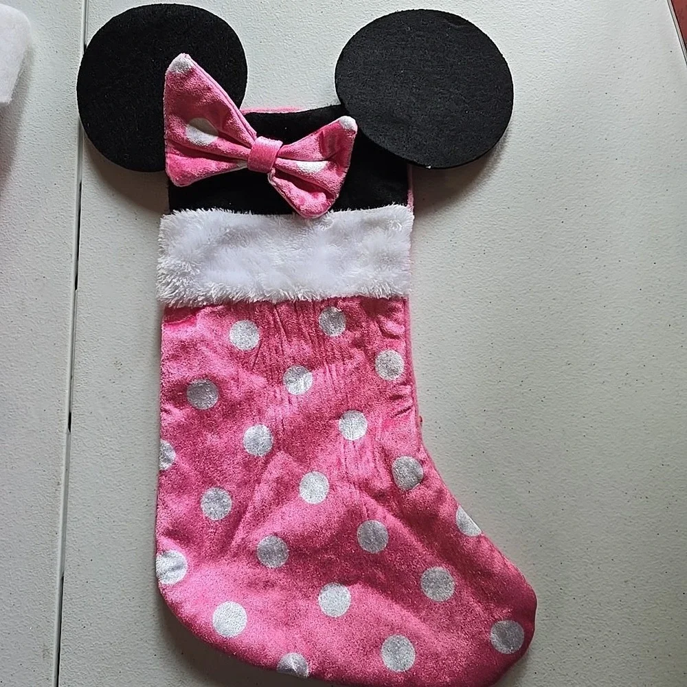 Vintage Walt Disney Christmas Stocking‎ Lot Felt Mickey Mouse Minnie Pink Red